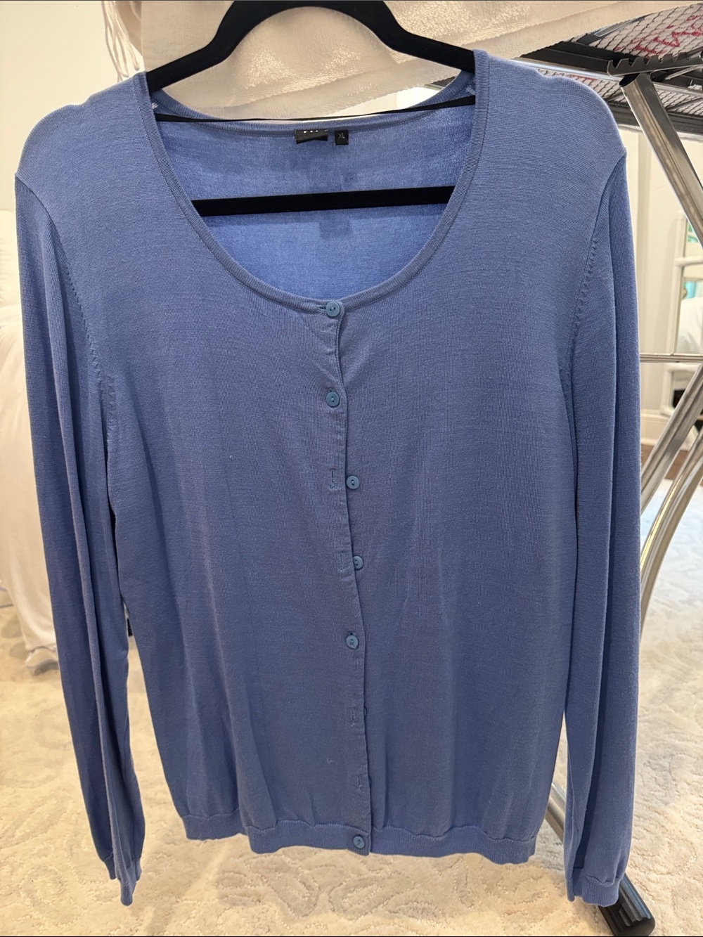 Women's Round-Neck Blue Button Cardigan